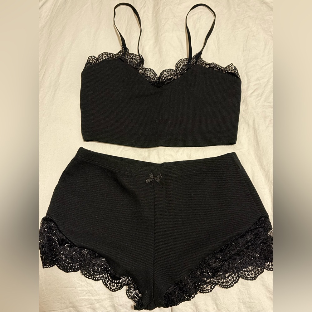 Black Lace Trim Loungewear/Sleepwear Set